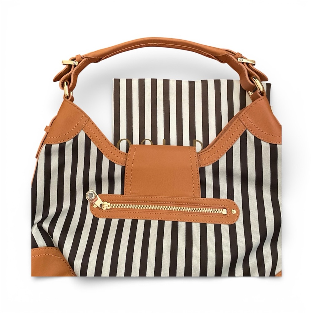 Henri Bendel Iconic Striped Bag with Tan Leather Accents NWOT MSRP $695 & Dusty - Picture 9 of 10